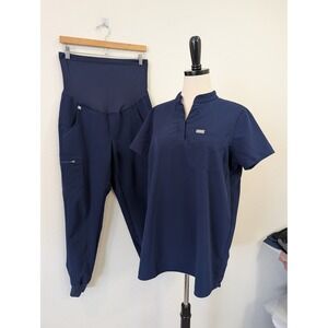 FIGS Technical Collection Maternity Scrubs Set Navy Blue Top S Jogger Pants S